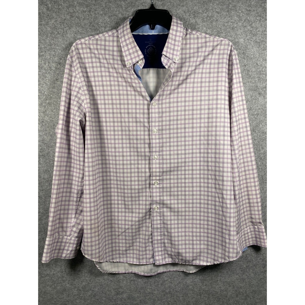 Con.Struct Mens XL Slim Fit Purple Plaid Button Down Shirt 4-Way Stretch No Iron